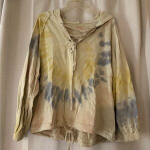 POL Tan and Yellow Relaxed Tie Front Blouse